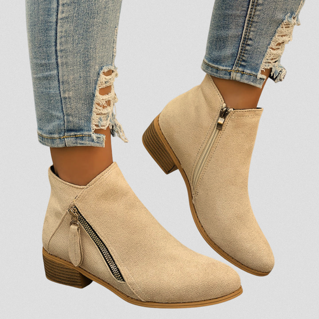 Women's Zip Ankle Boots - All-Day Comfort Fit - Beige