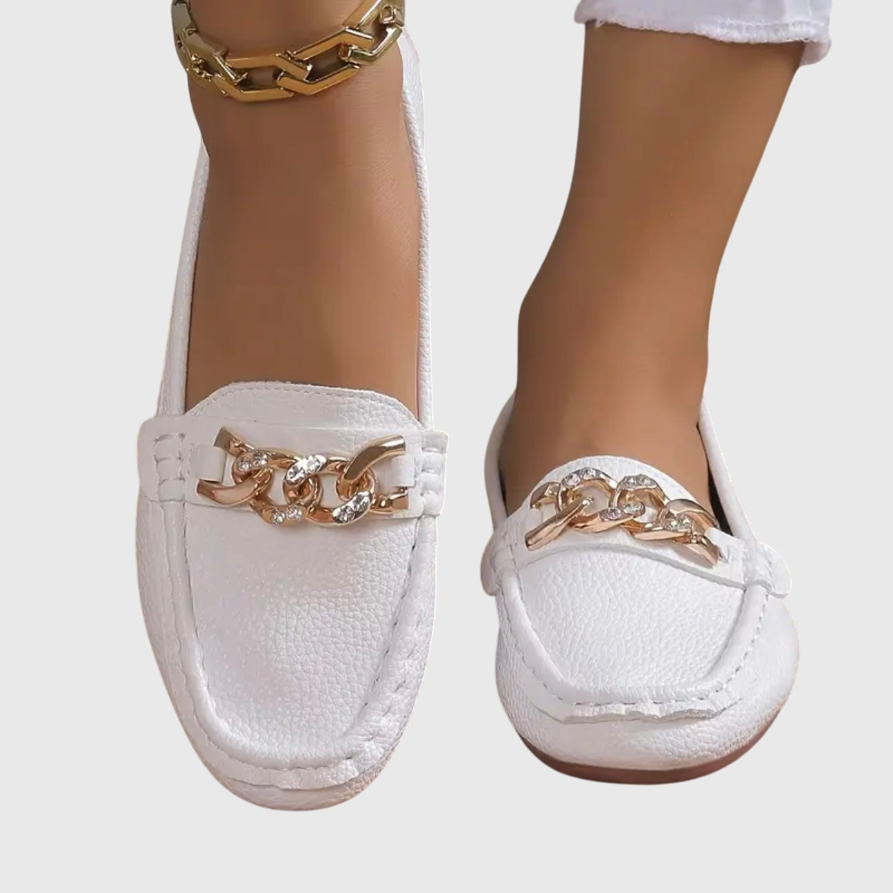 Luna | Women's Gold Chain Loafers Round Toe Slip-On Flats