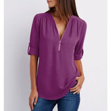 Sophie | Women's Zip V-Neck 3/4 Sleeve Blouse Casual Top