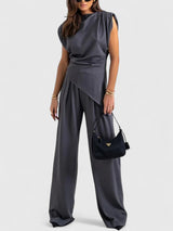 Aria | Women's Draped Sleeveless Top Wide Leg Trousers Set