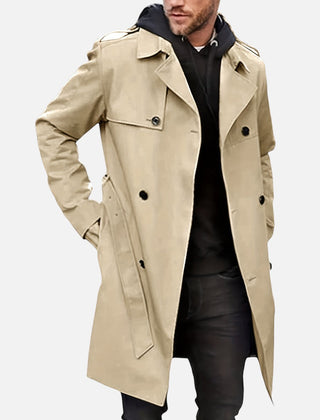 Men’s Double-Breasted Back-Belt Trench Coat in Beige