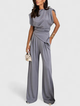 Aria | Women's Draped Sleeveless Top Wide Leg Trousers Set