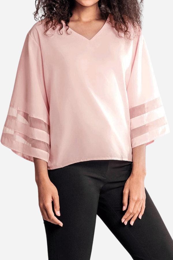 Ivy | Women's Mesh Panel Bell Sleeve Top V-Neck Loose Fit