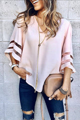 Ivy | Women's Mesh Panel Bell Sleeve Top V-Neck Loose Fit