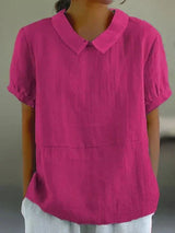 Bea | Women's Linen Collared Short Sleeve Top Relaxed Fit