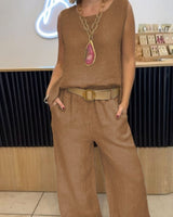 Cora | Women's 2 Piece Linen Sleeveless Top and Wide Leg Trousers
