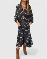 Celeste | Women's Boho Maxi Dress Long Sleeve Deep V-Neck Stripe Print