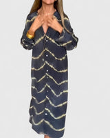 Celeste | Women's Boho Maxi Dress Long Sleeve Deep V-Neck Stripe Print