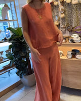 Cora | Women's 2 Piece Linen Sleeveless Top and Wide Leg Trousers