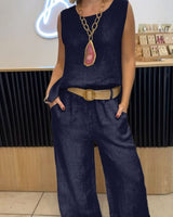 Cora | Women's 2 Piece Linen Sleeveless Top and Wide Leg Trousers