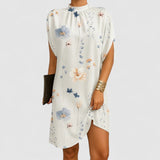 Iris | Women's Mock Neck Shoulder Cutout Dress Short Sleeve