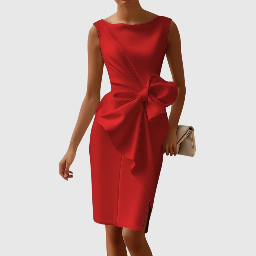Sophia | Women's Sleeveless Boat Neck Midi Dress Side Bow