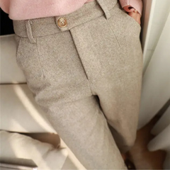 Men’s Tailored Herringbone Pants in Beige