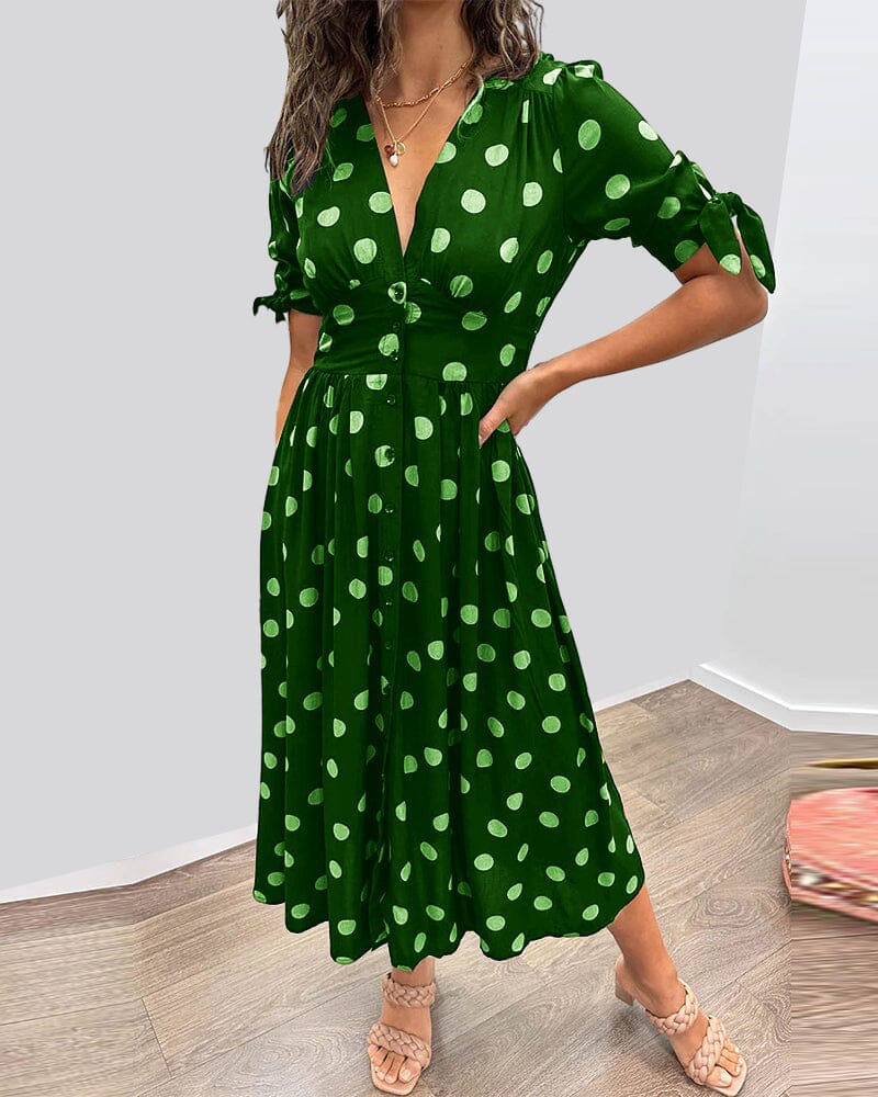 Amelia™ | Polka Dots V-Neck Dress