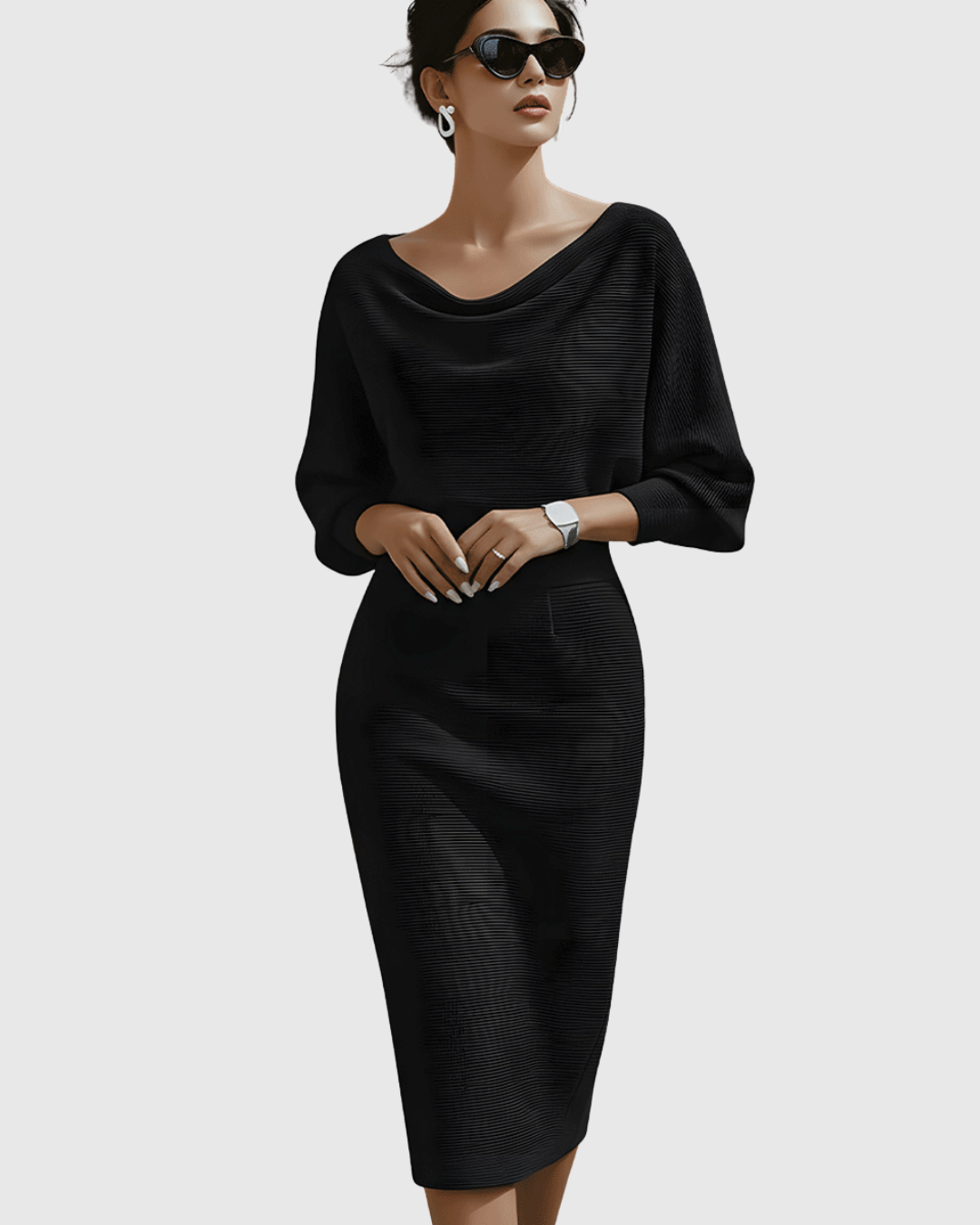 Celeste | Women's Cowl Neck Batwing Sleeve Midi Dress