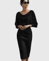 Celeste | Women's Cowl Neck Batwing Sleeve Midi Dress