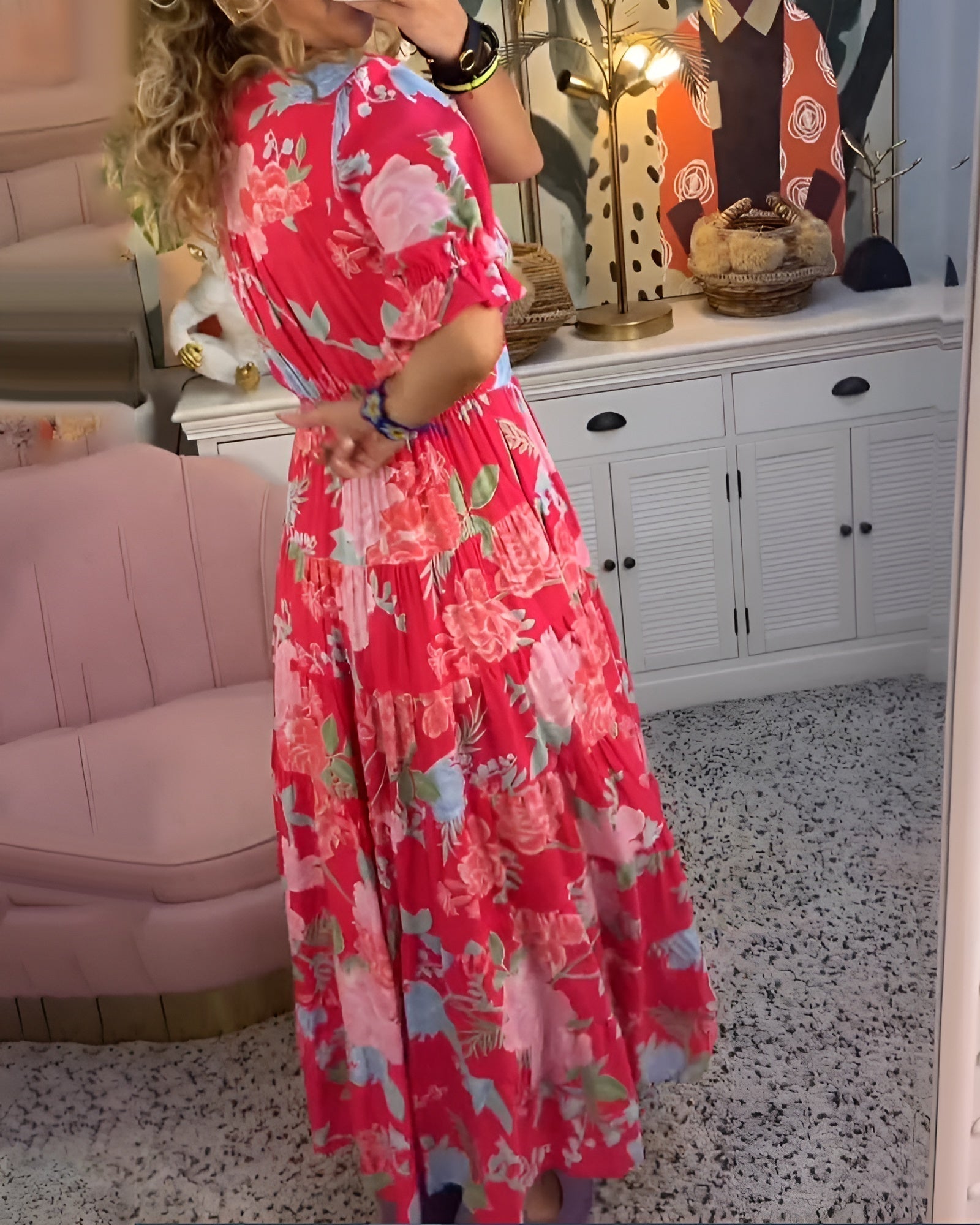 Carine | Floral Print V-Neck Pocket Dress