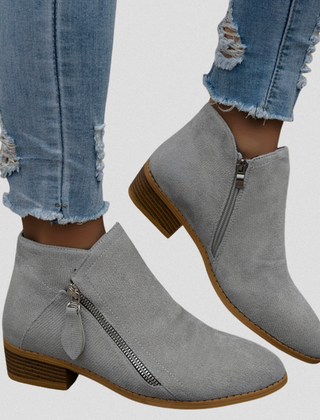 Women's Zip Ankle Boots - All-Day Comfort Fit - Gray
