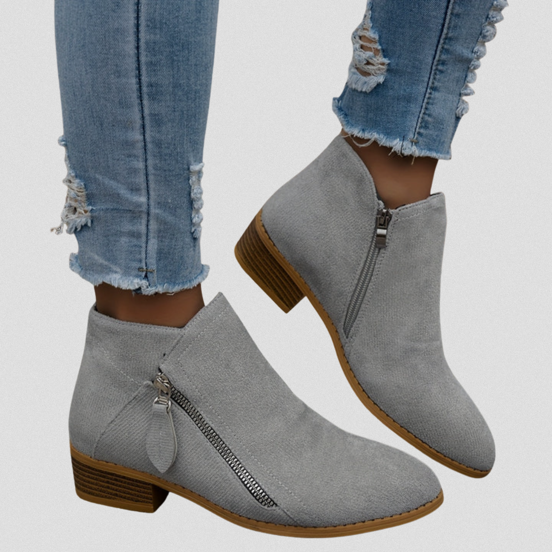 Women's Zip Ankle Boots - All-Day Comfort Fit - Gray