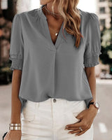 Lily | Women's V-Neck Puff Sleeve Chiffon Blouse Short Sleeve