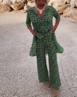 Jade | Women's 2 Piece Printed Wide Leg Trouser Set 3/4 Sleeve