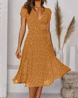 Aurora | Women's V-Neck Puff Sleeve Fit and Flare Midi Dress