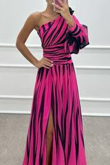 Chloe | Elegant Striped One Shoulder Maxi Dress