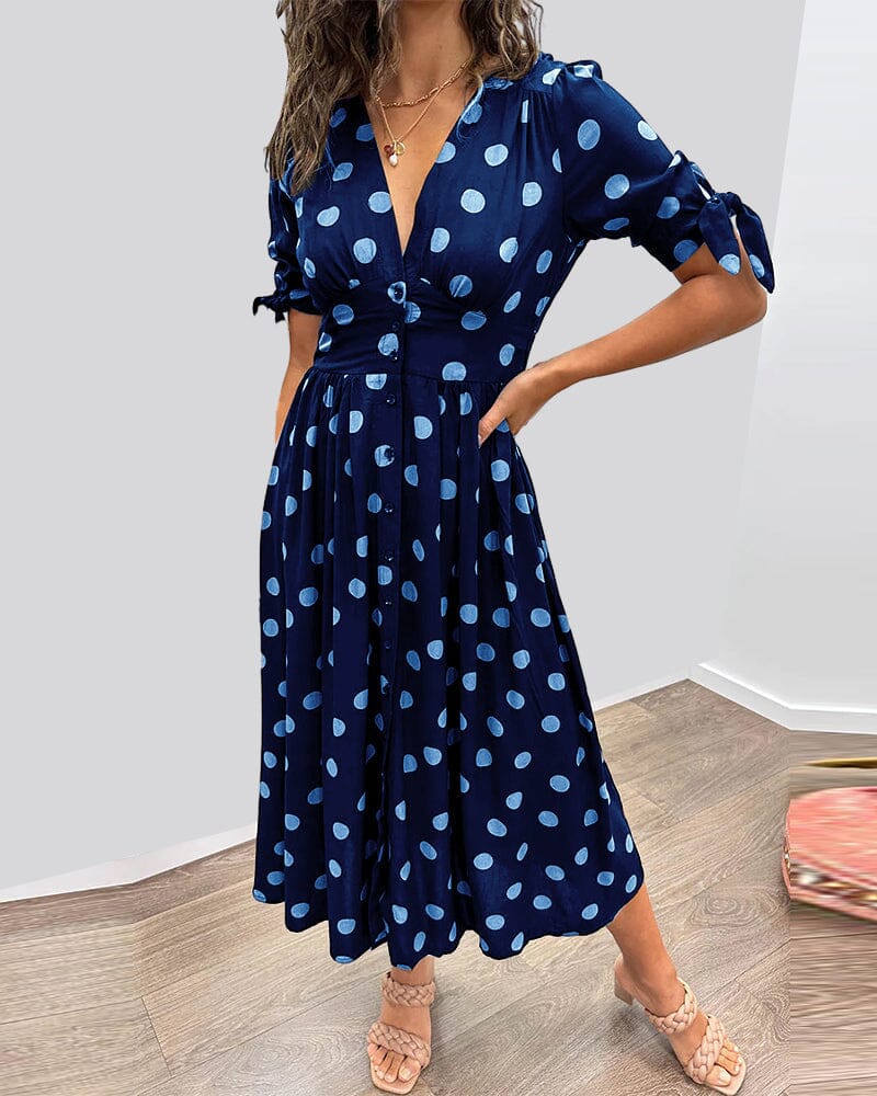 Amelia™ | Polka Dots V-Neck Dress