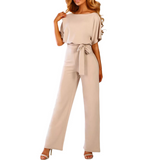 Nadia | Women's Wide-Leg Jumpsuit with Flutter Sleeves & Tie Waist