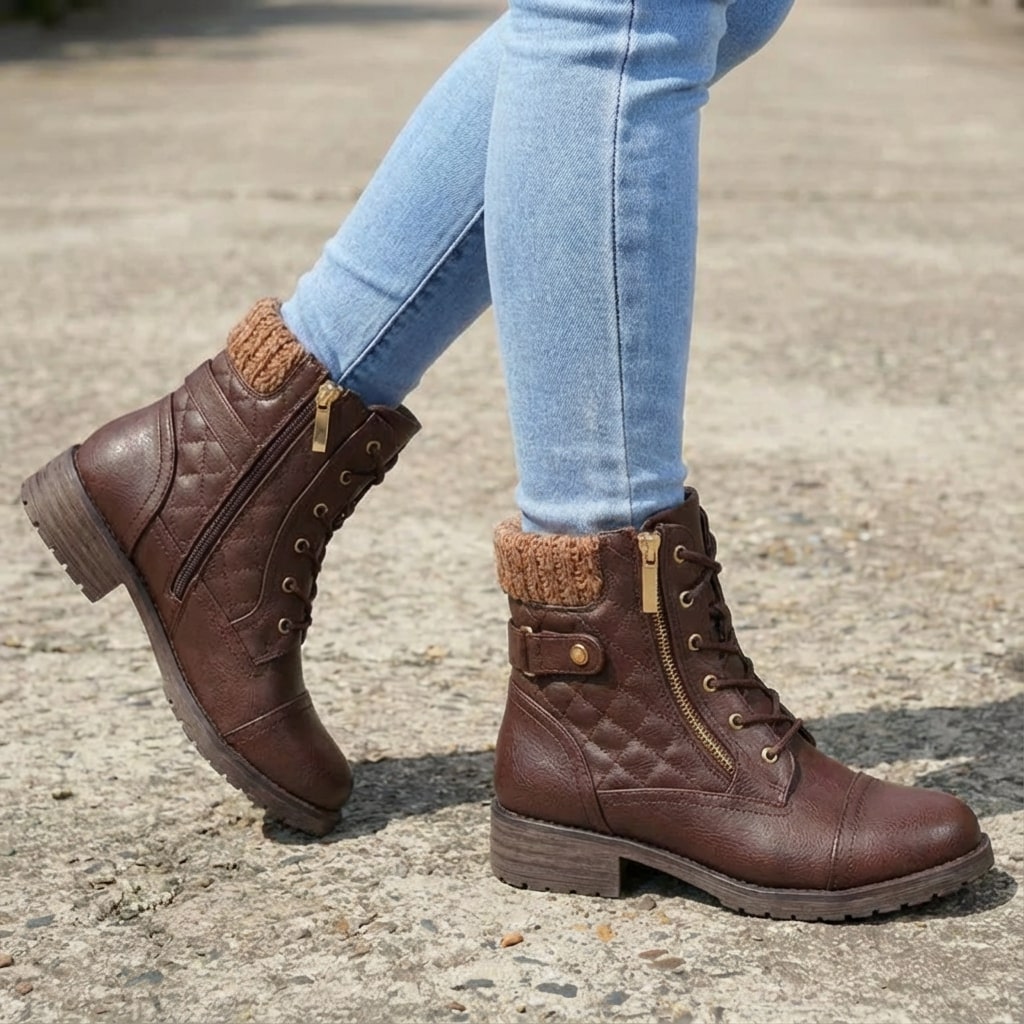 Women’s Quilted Leather Lace-Up Ankle Boots