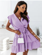 Nora | Women's Wrap V-Neck Mini Dress with Ruffle Hem