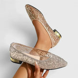 Celeste | Women's Lace Pointed Toe Flats Gold Heel Detail