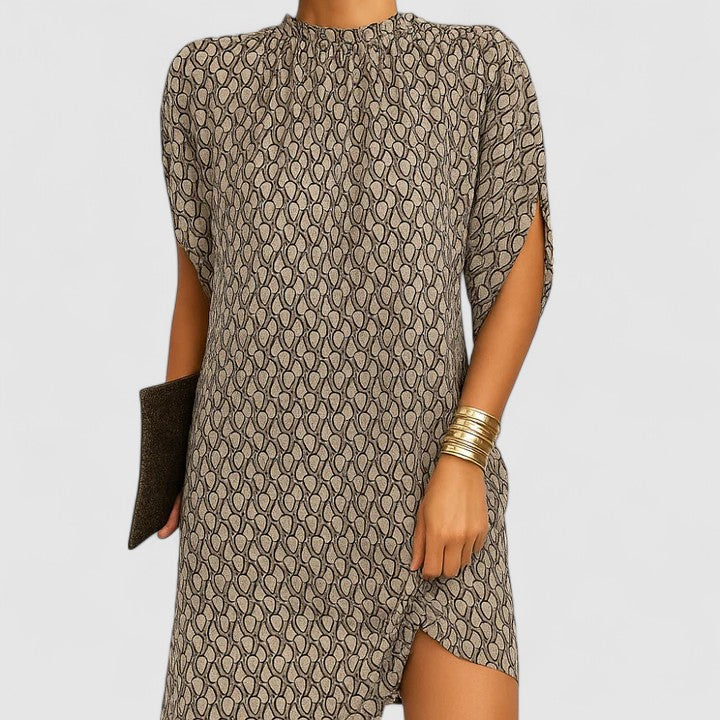 Iris | Women's Mock Neck Shoulder Cutout Dress Short Sleeve