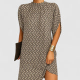 Iris | Women's Mock Neck Shoulder Cutout Dress Short Sleeve