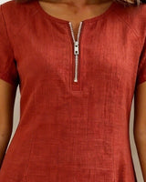 Pippa | Women's Linen Short Sleeve Zip Neck A-Line Mini Dress