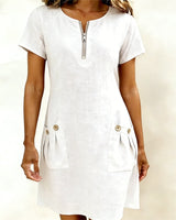 Pippa | Women's Linen Short Sleeve Zip Neck A-Line Mini Dress