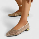 Celeste | Women's Lace Pointed Toe Flats Gold Heel Detail