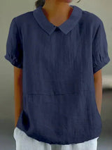 Bea | Women's Linen Collared Short Sleeve Top Relaxed Fit