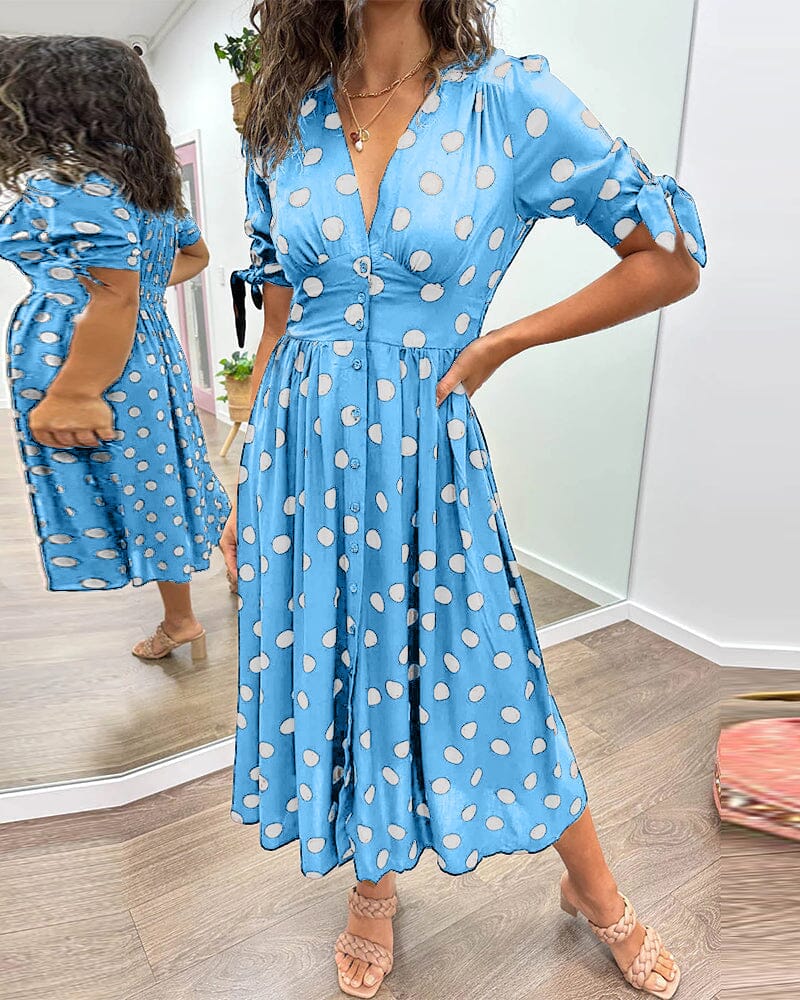 Amelia™ | Polka Dots V-Neck Dress