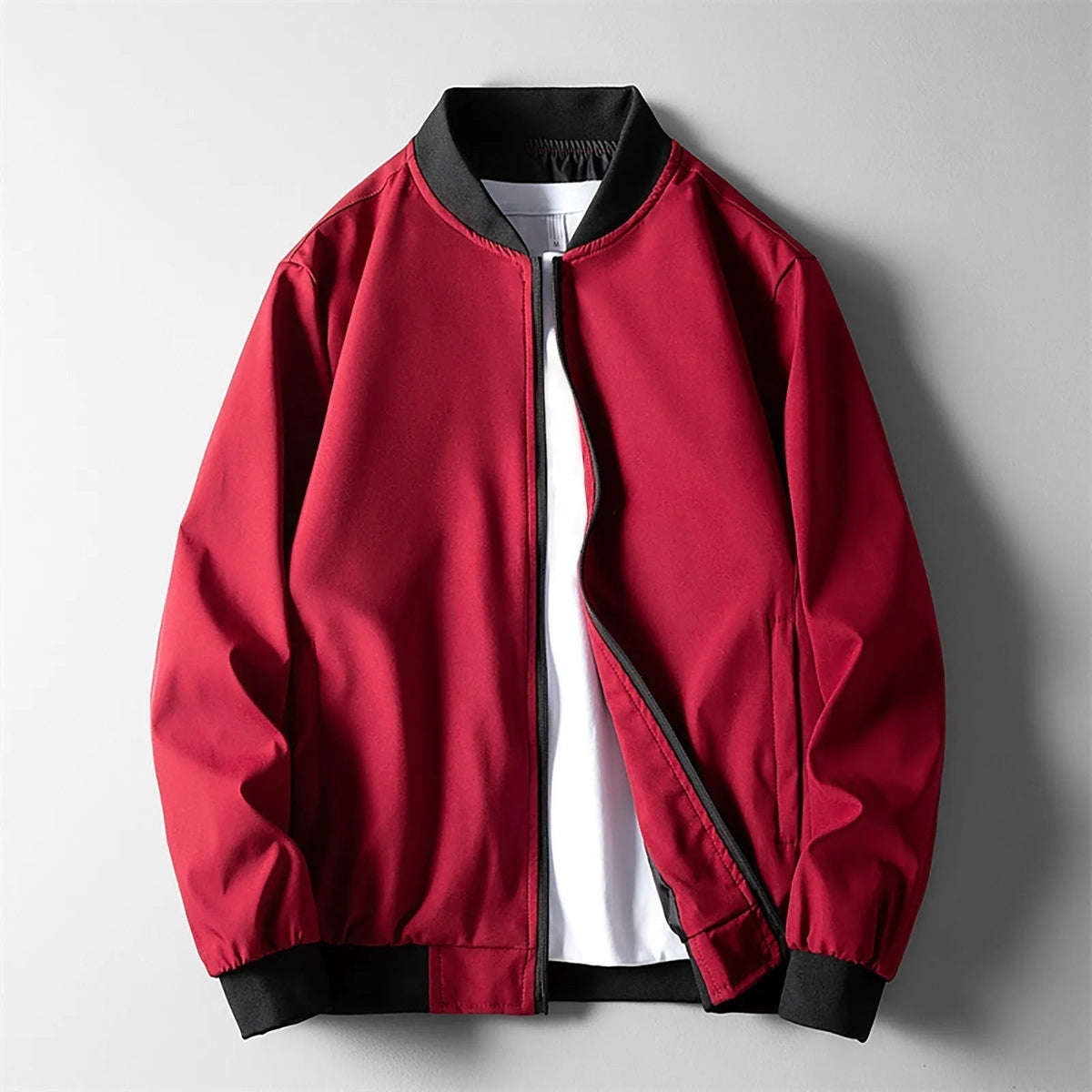 Men’s Lightweight Softshell Bomber Jacket in Red