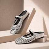 Mira | Women's Woven Mule Flats Mary Jane Strap Slip-On Shoes