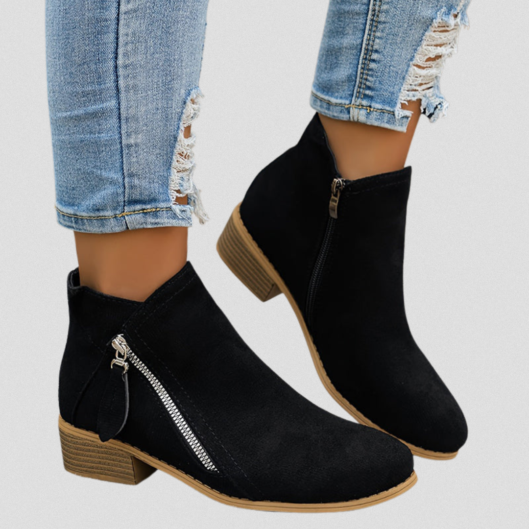 Women's Zip Ankle Boots - All-Day Comfort Fit - Black