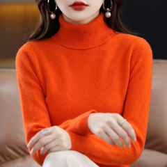 Women’s Cashmere-Blend Slim Turtleneck Sweater in Orange
