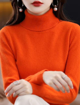 Women’s Cashmere-Blend Slim Turtleneck Sweater in Orange