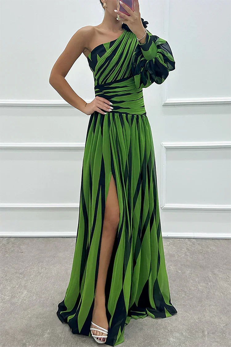 Chloe | Elegant Striped One Shoulder Maxi Dress