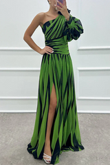 Chloe | Elegant Striped One Shoulder Maxi Dress