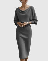 Celeste | Women's Cowl Neck Batwing Sleeve Midi Dress