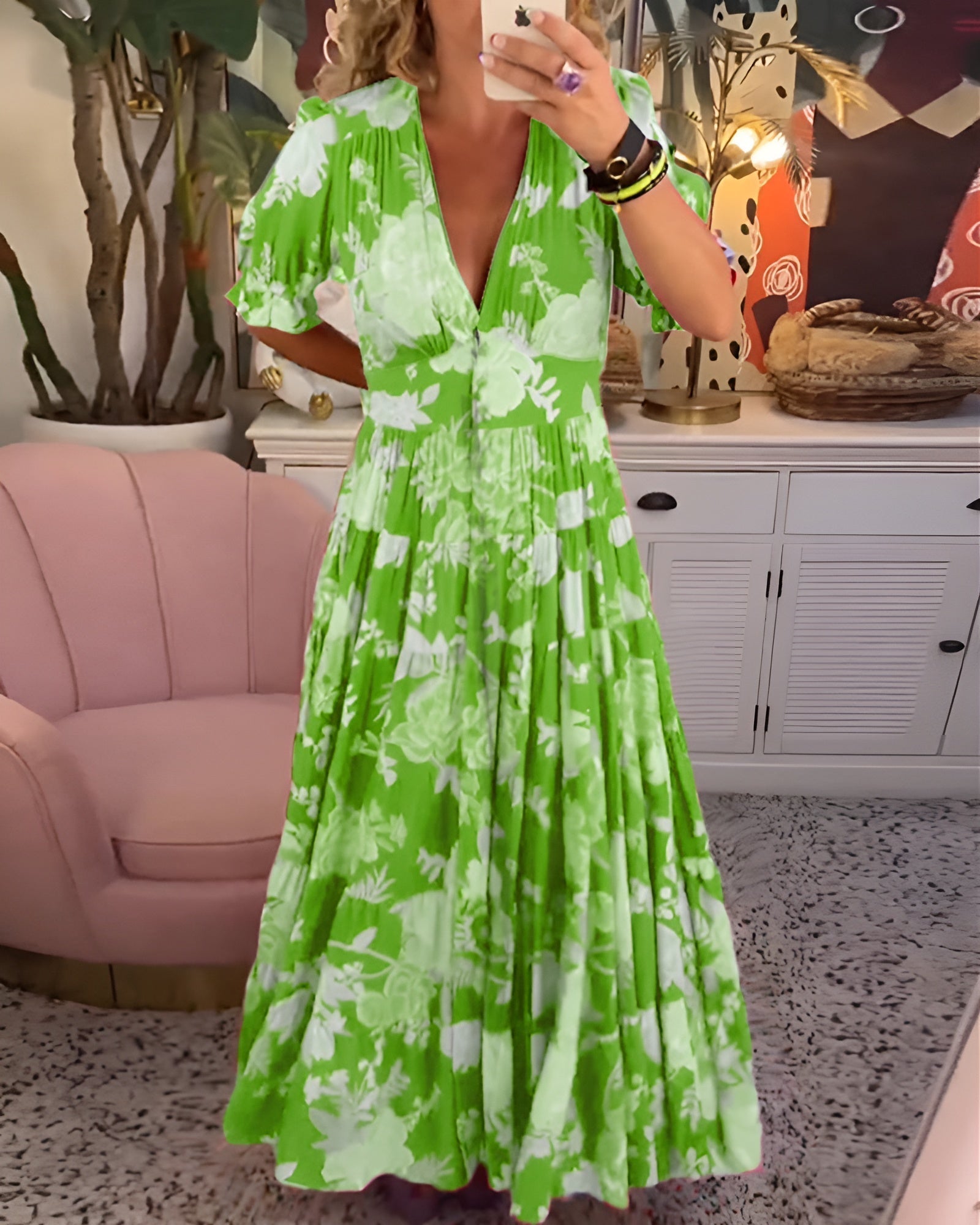 Carine | Floral Print V-Neck Pocket Dress