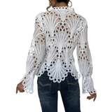 Flora | Women's Crochet Hollow Lace Long Sleeve Blouse Scallop Hem