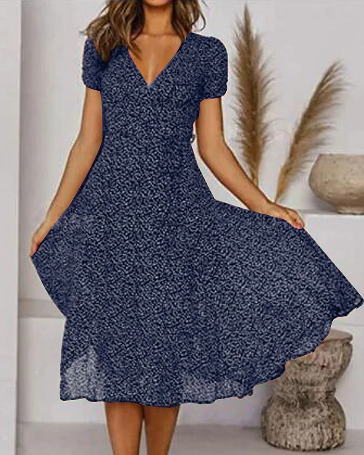 Aurora | Women's V-Neck Puff Sleeve Fit and Flare Midi Dress